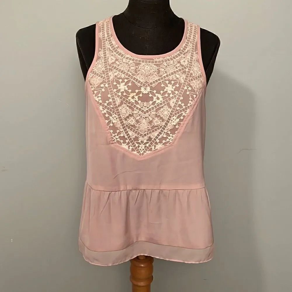 American Eagle Outfitters Pink Lace Front Sheer Tank